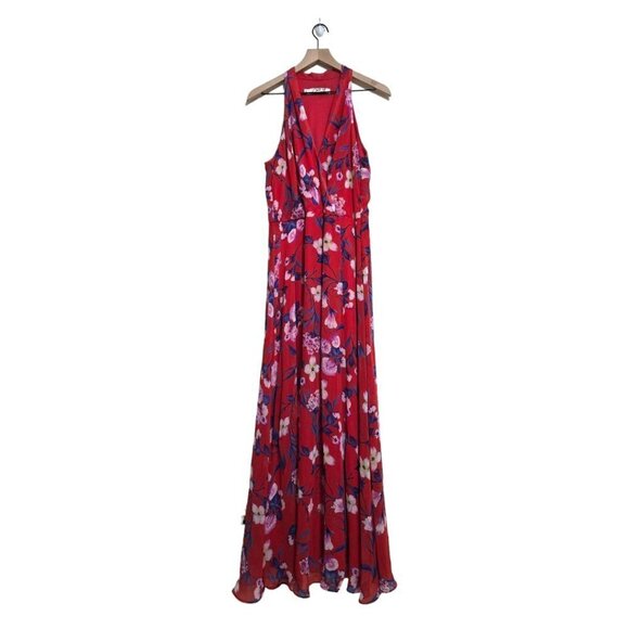 Chetta B Red Floral V-Neck Flowy Sleeveless Maxi Dress Sz XL - Picture 1 of 9